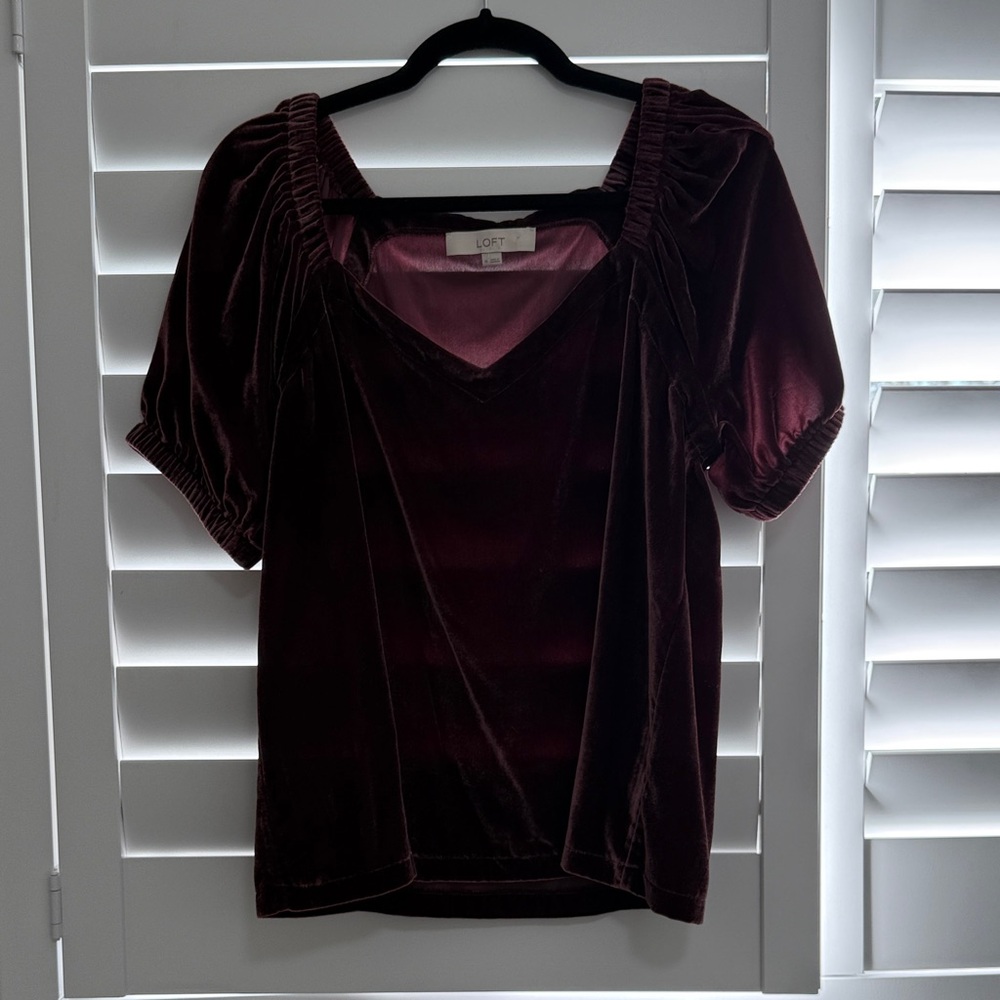 LOFT Women's Deep Burgundy Velvet Blouse
